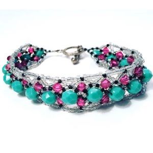 Turquoise, Fuchsia, Black & Grey Bracelet